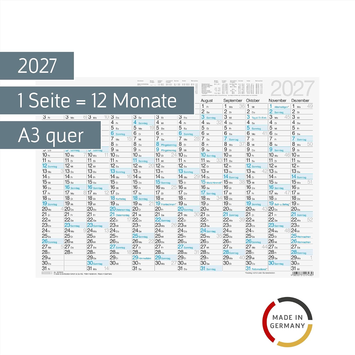 BRUNNEN Blackboard Calendar 2027 | A3 Landscape – Bild 2