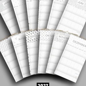Schöne Güter® Family Calendar 2027 Family Planner 5 Columns with Stickers Holidays Black White Calendar 23 x 43 cm Black White Design Planner Wall Calendar 5 Columns Bold Text & Graphic – Bild 6