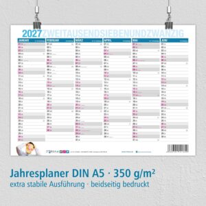 itenga Year Planner Calendar 2027 Blackboard Calendar Wall Calendar Small DIN A5 Sturdy Design – Printed on Both Sides Each Page 6 Months – Bild 2