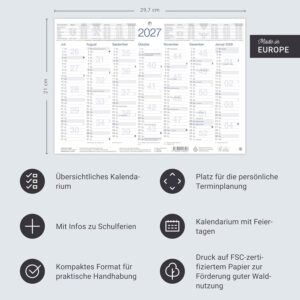 Tafelkalender A4 2027: Praktischer Jahresplaner für den Schreibtisch oder an der Wand. Terminkalender mit Vorder- und Rückseite. Jahreskalender zum Eintragen. – Bild 3