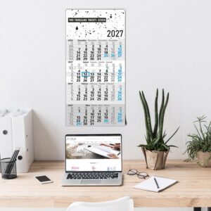 TOBJA® 4 Month Calendar 2027 Wall Calendar Design - Splatter Look with Blue Date Slider, FSC-Certified, 4 Languages DE/EN/FR/NL, 30 x 59 cm, for Office, Sales & Home Office – Bild 5