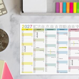 TOBJA® Blackboard Calendar 2027 Wipe-Clean - Wall Calendar 2027 A4 Colourful Includes 4 Pens - with Holidays, Holidays & KW, Rewritable Extra Thick Paper Calendar 2027 A4 Wipe-Clean – Bild 6