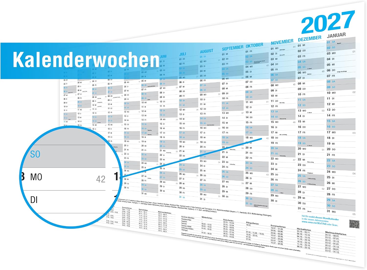 Set of 3 Wall Calendar 2027 – DIN A4 Landscape – Blackboard Calendar, Year Planner, Annual Calendar & Holidays – Bild 4