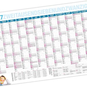 itenga Year Planner 2027 Blackboard Calendar Wall Calendar DIN A4 Sturdy Design Calendar Year