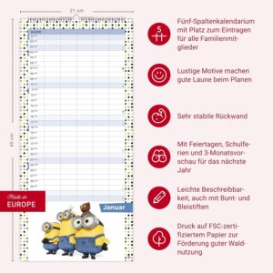 Minions Familienplaner 2027: Familienkalender mit 5 Spalten. Wandkalender mit Schulferien und Stundenplänen. – Bild 14