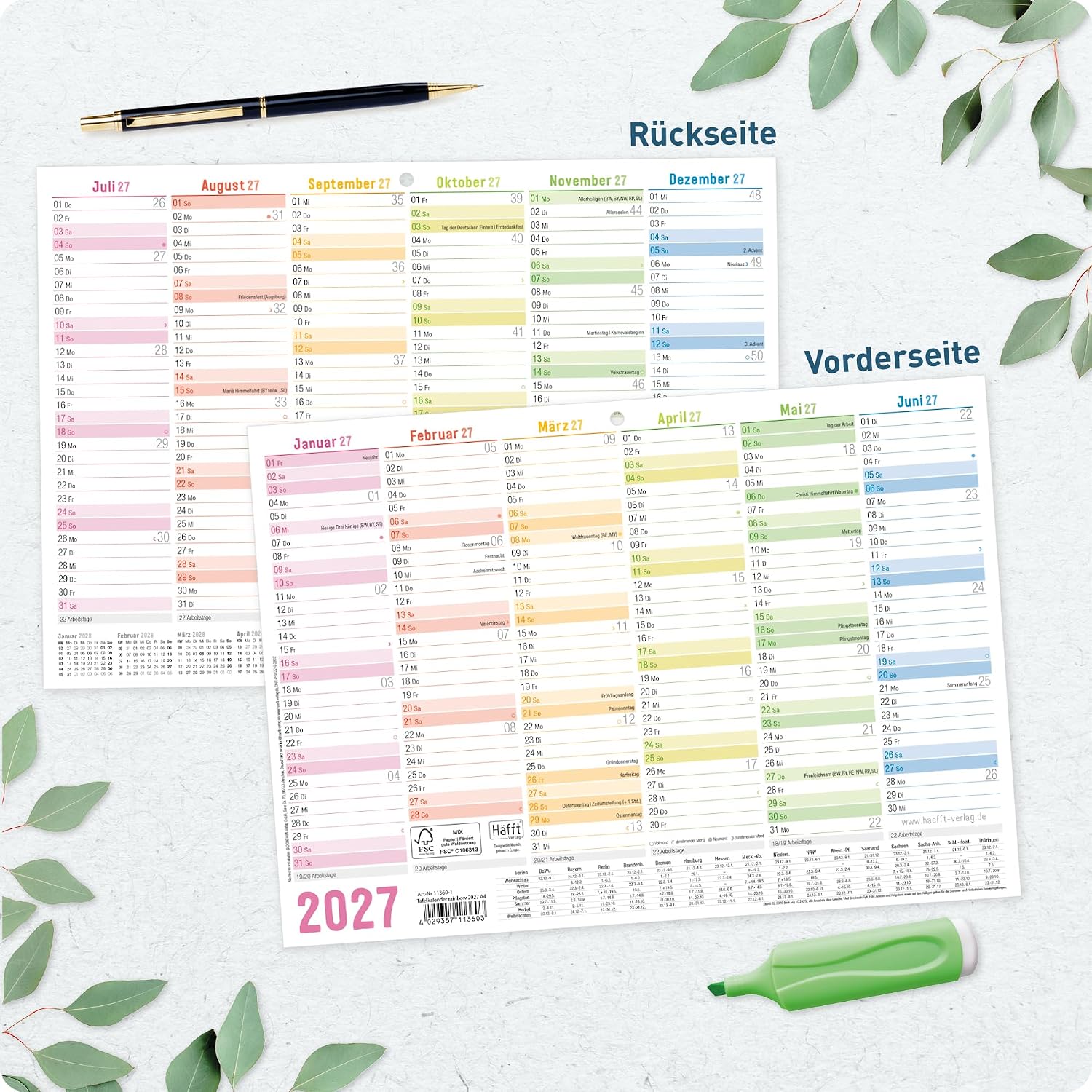 Häfft® 5 x Blackboard Calendar 2027 A4 Landscape Year Planner Wall Calendar – Bild 7