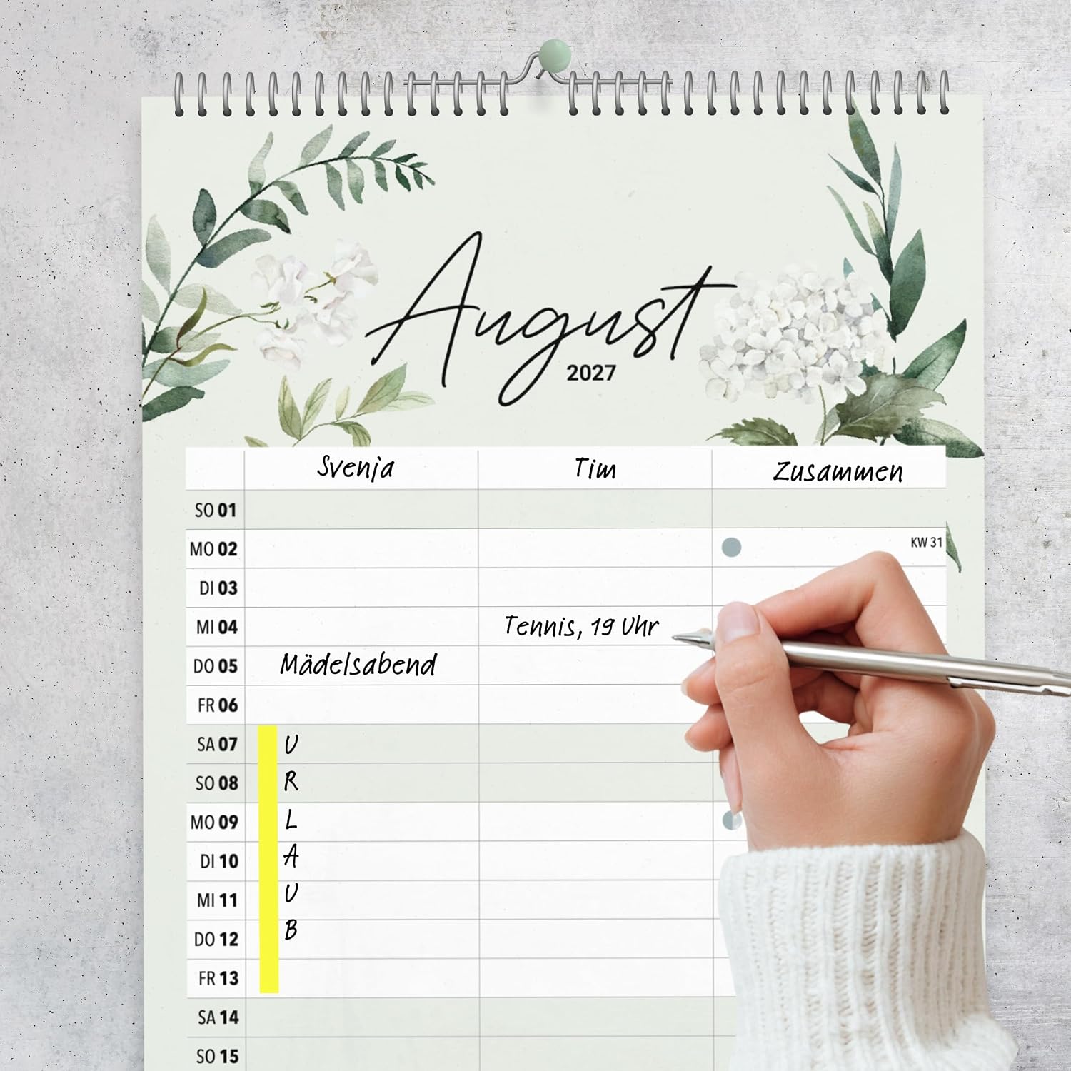 heaven+paper Familienkalender 2027 3 Spalten Green Kalender 2027 (21x42cm) – Bild 7