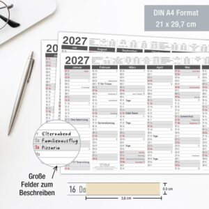 TOBJA® DIN A4 Blackboard Calendar 2027 Anthracite for Office, Law Firm & Architect, Year Planner with Holidays, Holidays & Calendar Weeks, 350 g/m² Paper, Wall Calendar Landscape Format, Set of 3 – Bild 5
