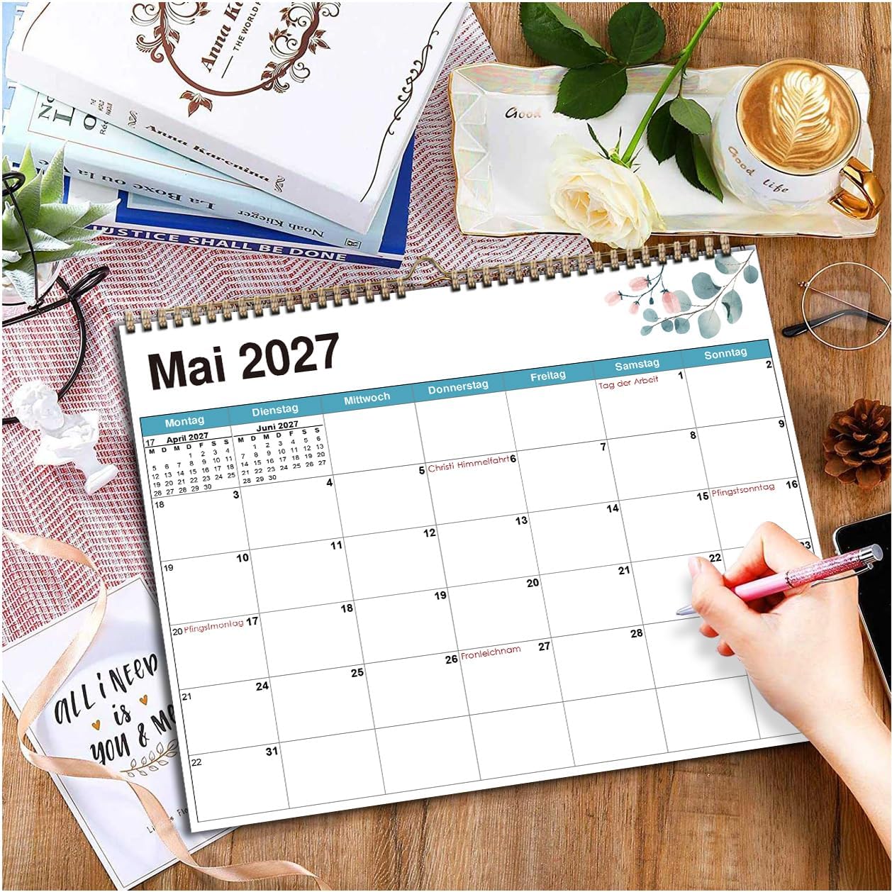 Wall Calendar 2026-2027 A4-16 Months from Sep 2026 Green Leaves German – Bild 4