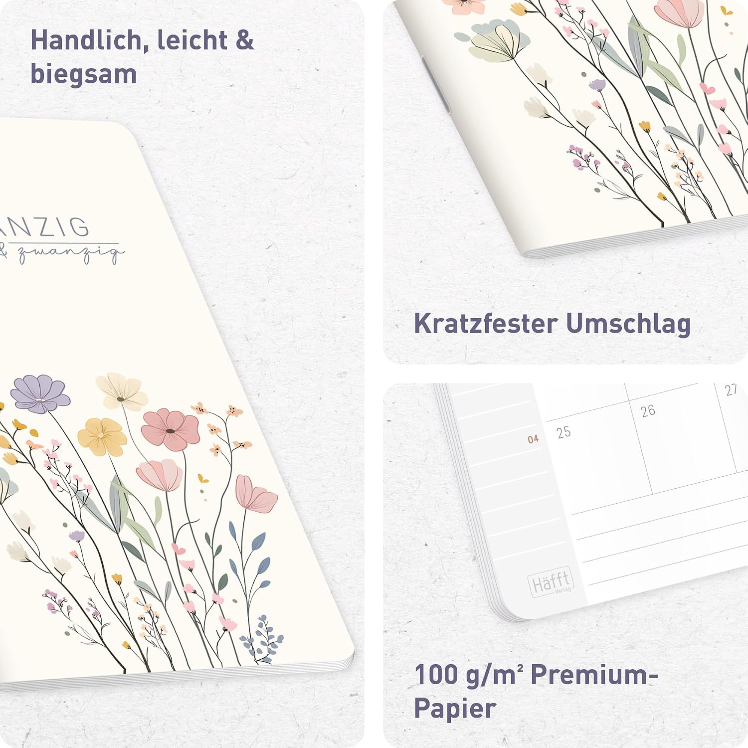 Häfft® Monthly Calendar Square, Pocket Calendar 2027 Small "Flower Joy" – Bild 2