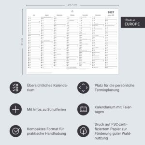 Black&White Tafelkalender A4 2027: Beidseitig bedruckter Jahresplaner im minimalistischen Schwarzweiß-Design. Praktischer Überblick über alle Termine im Format 29,7 x 21 cm – Bild 3