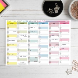 TOBJA® DIN A5 Blackboard Calendar 2027 Colourful for Mobile Planning & Small Desks - with Holidays, Holidays & Calendar Weeks, 350 g/m² | Sheet Calendar 12 Months on Front and Back – Bild 4