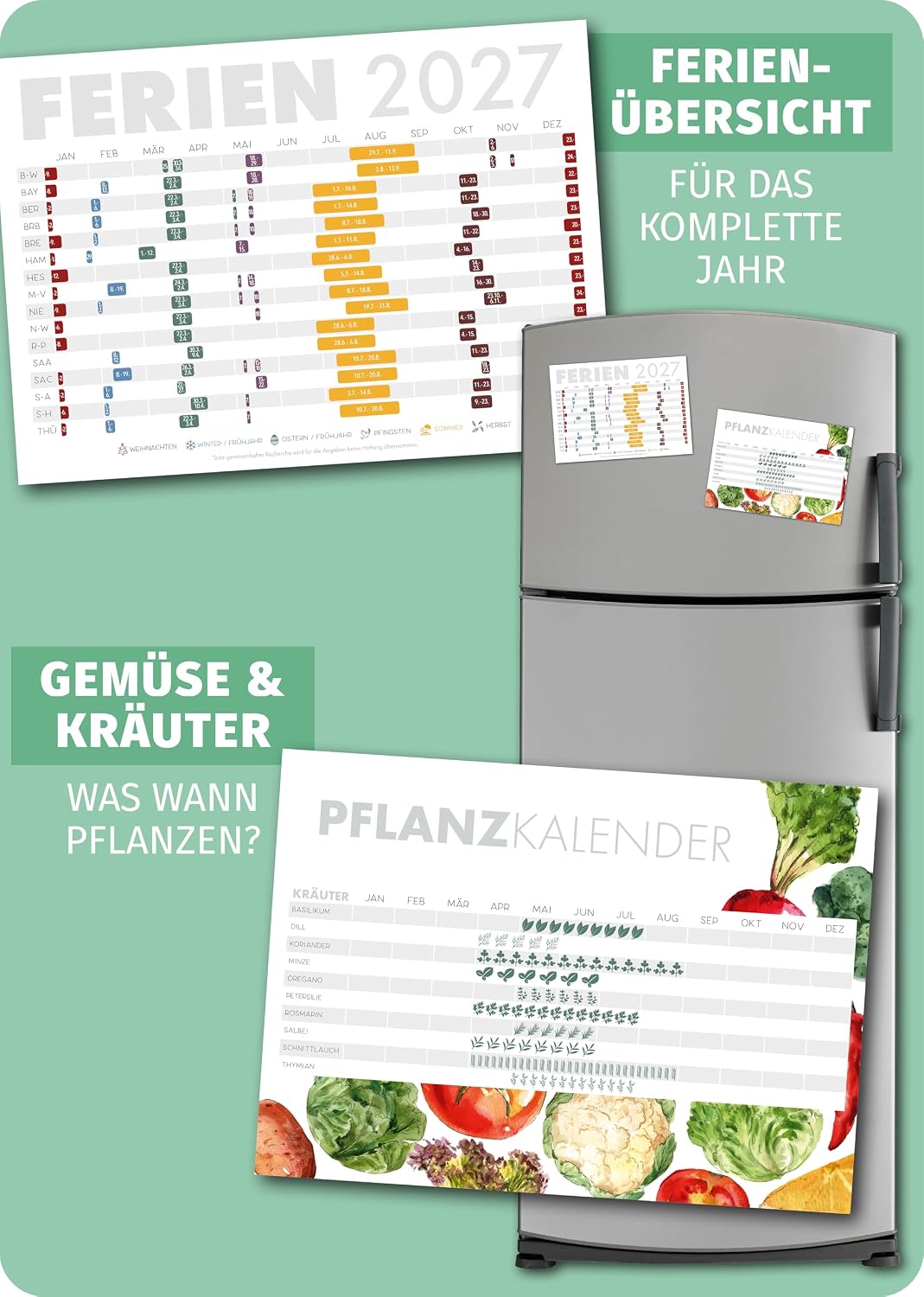 Schöne Güter® Couples Calendar 2027 Family Calendar 3 Columns 16 x 32.5 cm Eucalypt Greenery Wall Planner for 2 People Couple Planner Natural Design Modern and Fresh Includes Stickers and Holidays – Bild 6