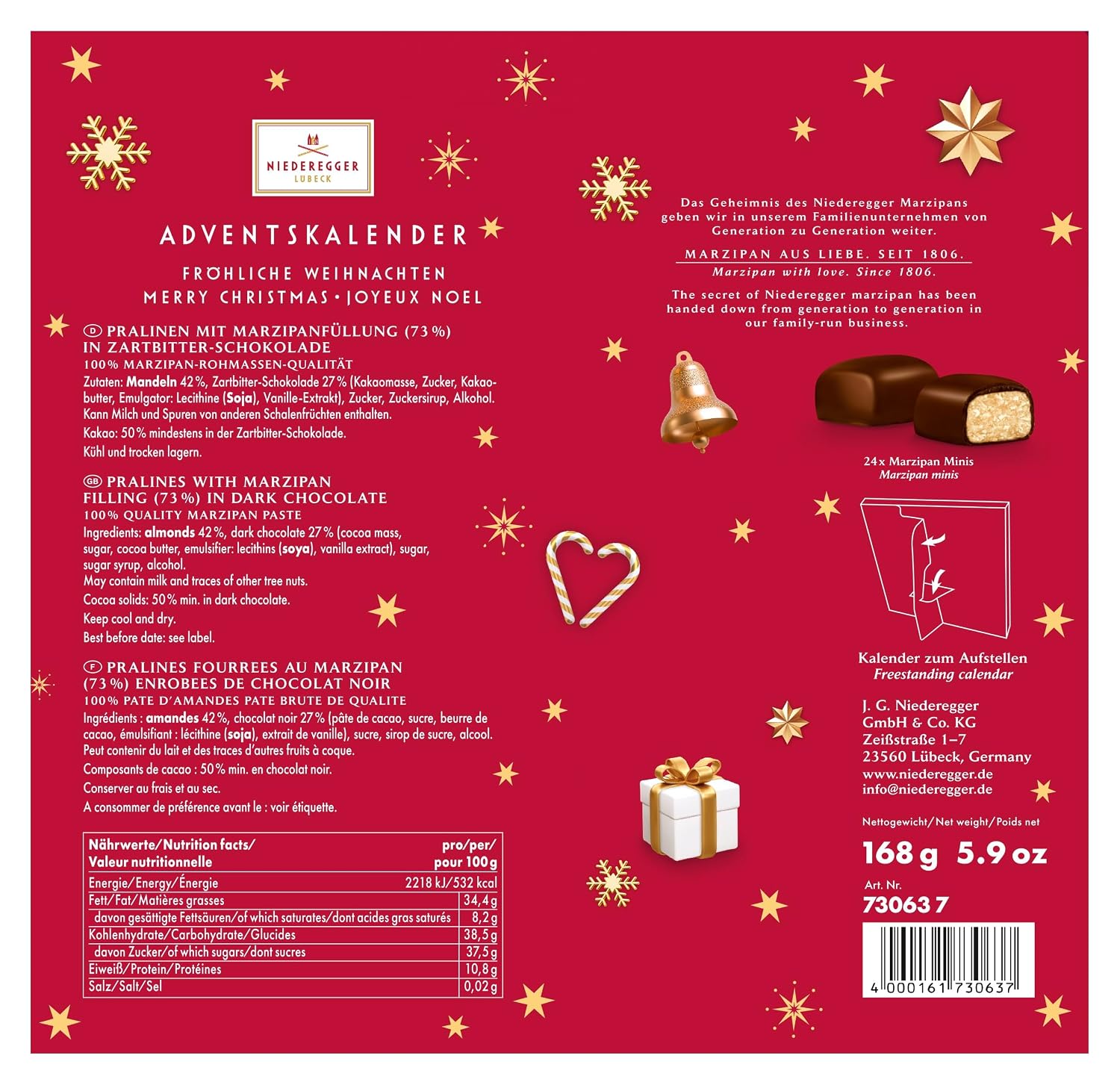 Niederegger Glamour Mini Advent Calendar 1 x 168 g – Bild 2