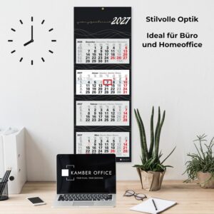 4-Month Calendar 2027 Wall Calendar with Slider, Black/Gold Wave Edition, Large Format 87.5 x 32 cm Office Calendar, 4 Languages with Holidays, Sturdy Back Panel and Metal Eyelet – Bild 4