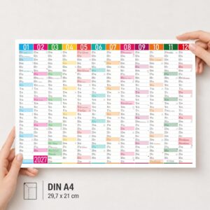TOBJA® DIN A4 Blackboard Calendar 2027 Colour Blocks - 1 Year on 1 Page, Modern Design with Holidays, Holidays & Calendar Weeks, 350 g/m² Paper | Wall Calendar Year Planner Set of 3 – Bild 6