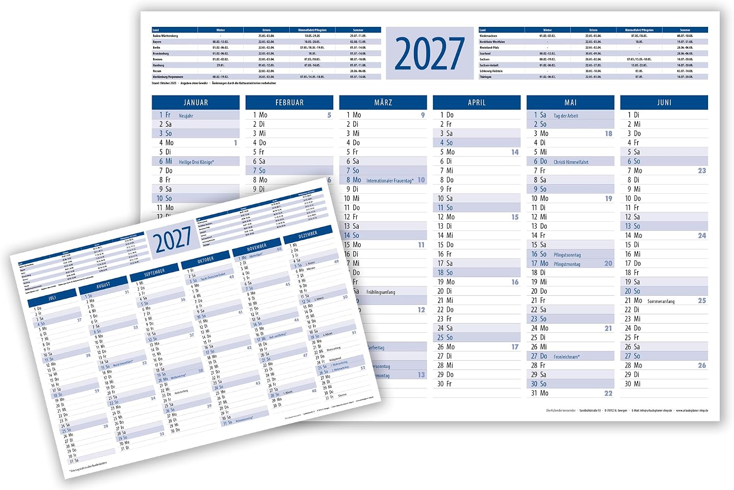 Blackboard Calendar 2027 DIN A4 (Pack of 3 in Blue)