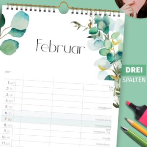 Schöne Güter® Couples Calendar 2027 Family Calendar 3 Columns 16 x 32.5 cm Eucalypt Greenery Wall Planner for 2 People Couple Planner Natural Design Modern and Fresh Includes Stickers and Holidays – Bild 4