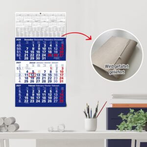 TOBJA® 3 Month Calendar 2027 Wall Calendar Blue - With Red Date Slider, FSC Certified, School Holidays and Holidays - Ideal for Office and Family | Quarterly Calendar Wall 30 x 56 cm – Bild 8