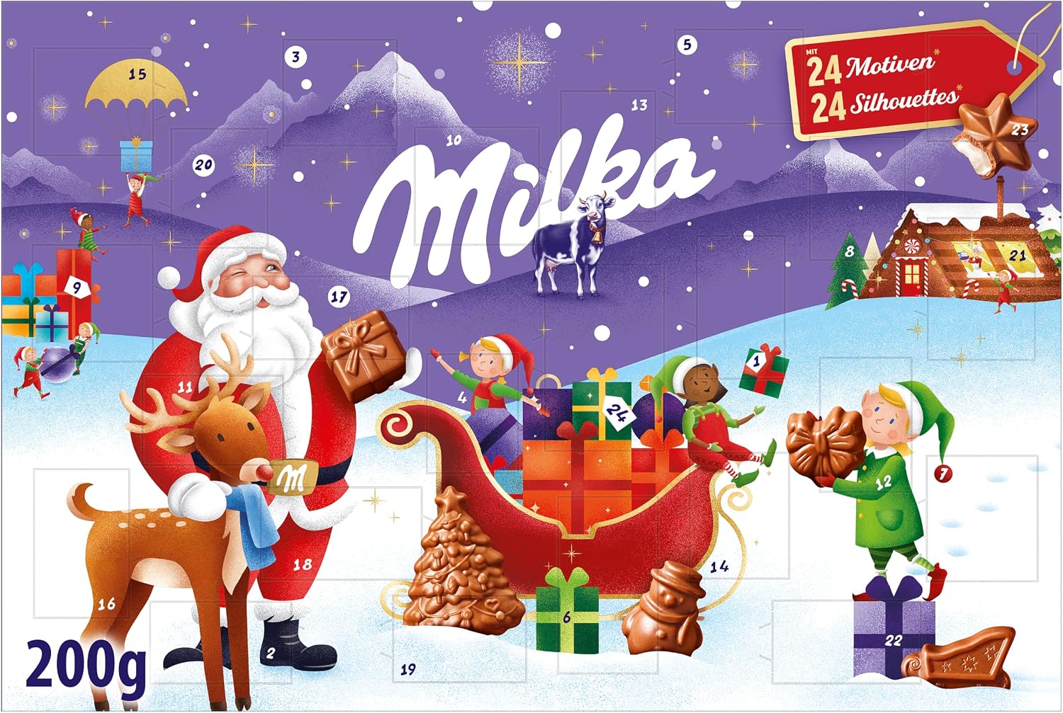 Milka Advent Calendar, 24 Doors with Alpine Milk Chocolate, 200 g