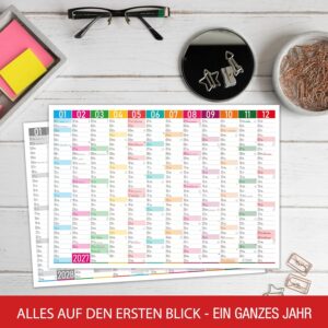 TOBJA® DIN A4 Blackboard Calendar 2027 Colour Blocks - 1 Year on 1 Page, Modern Design with Holidays, Holidays & Calendar Weeks, 350 g/m² Paper | Wall Calendar Year Planner Set of 3 – Bild 3