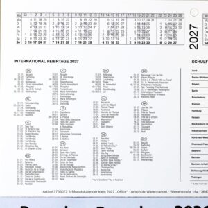 3-Month Calendar 2027 Office Calendar Wall Planner 450 x 235 mm Three Month Calendar Small – Bild 5