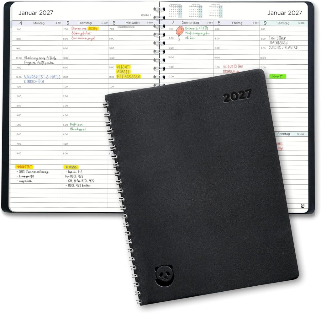 Smart Panda 2027 A5 Diary - Calendar, 30 Minute Time, Book Calendar
