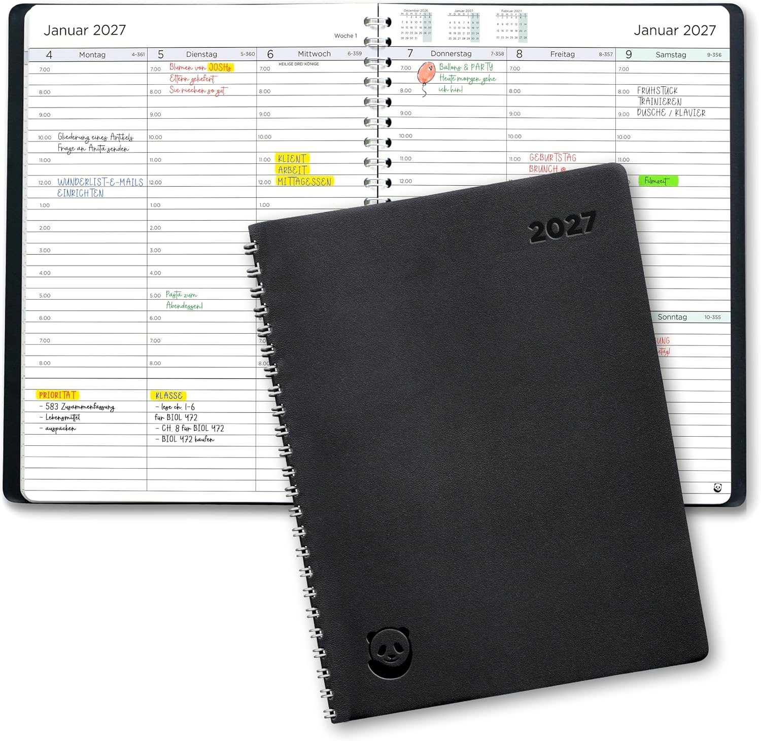 Smart Panda 2027 A5 Diary - Calendar, 30 Minute Time, Book Calendar