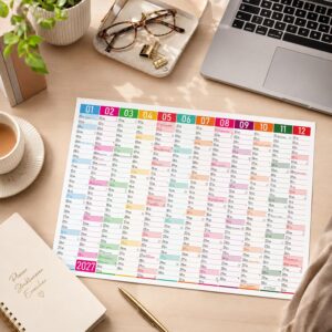 TOBJA® DIN A4 Blackboard Calendar 2027 Colour Blocks - 1 Year on 1 Page, Modern Design with Holidays, Holidays & Calendar Weeks, 350 g/m² Paper | Wall Calendar Year Planner Set of 3 – Bild 5