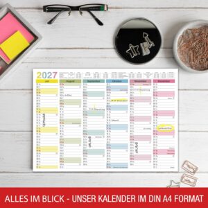TOBJA® DIN A4 Blackboard Calendar 2027 Colourful for Family, Home Office & School - Half-Year Calendar with Holidays, Holidays & Calendar Weeks, 350 g/m² Paper, Wall Calendar Landscape Format, Set of – Bild 3