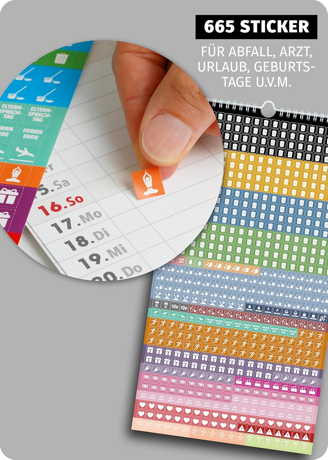 Schöne Güter® Family Calendar 2027 Family Planner 5 Columns with Stickers Holidays Black White Calendar 23 x 43 cm Black White Design Planner Wall Calendar 5 Columns Bold Text & Graphic – Bild 4
