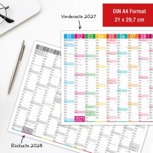 TOBJA® DIN A4 Blackboard Calendar 2027 Colour Blocks - 1 Year on 1 Page, Modern Design with Holidays, Holidays & Calendar Weeks, 350 g/m² Paper | Wall Calendar Year Planner Set of 3 – Bild 7