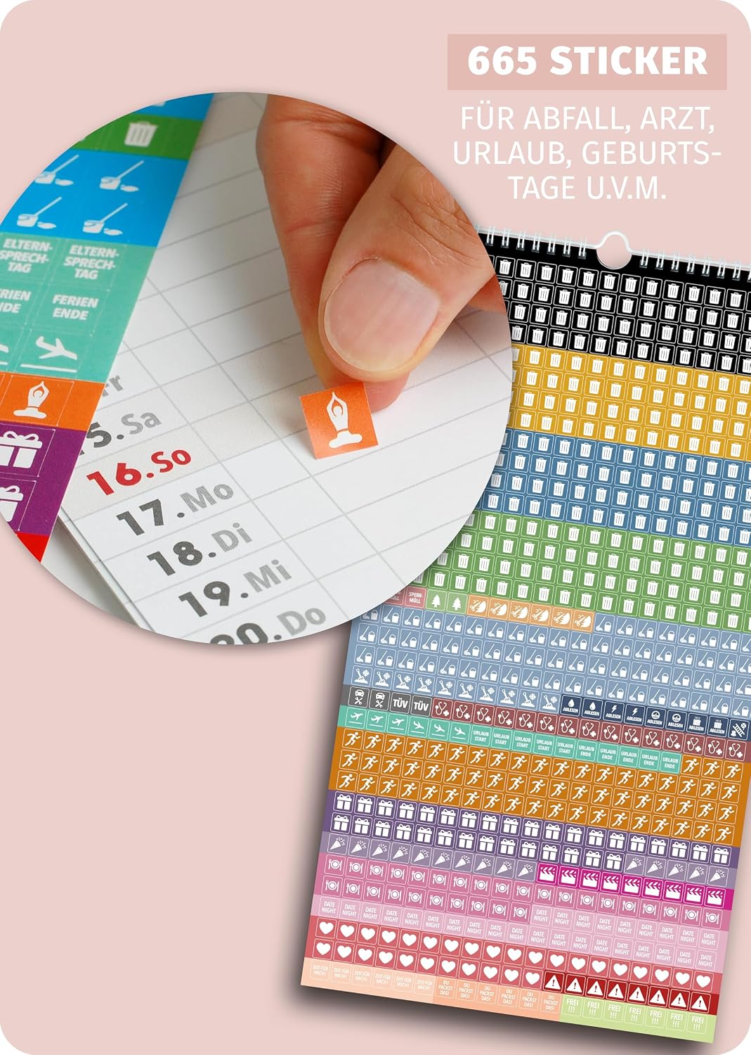 Schöne Güter® Family Calendar 2027 Family Planner 5 Columns with Stickers Holidays and Holidays Animal Illustrations 23 x 43 cm Art Calendar Drawn Playful Dreamy Artist Edition – Bild 4