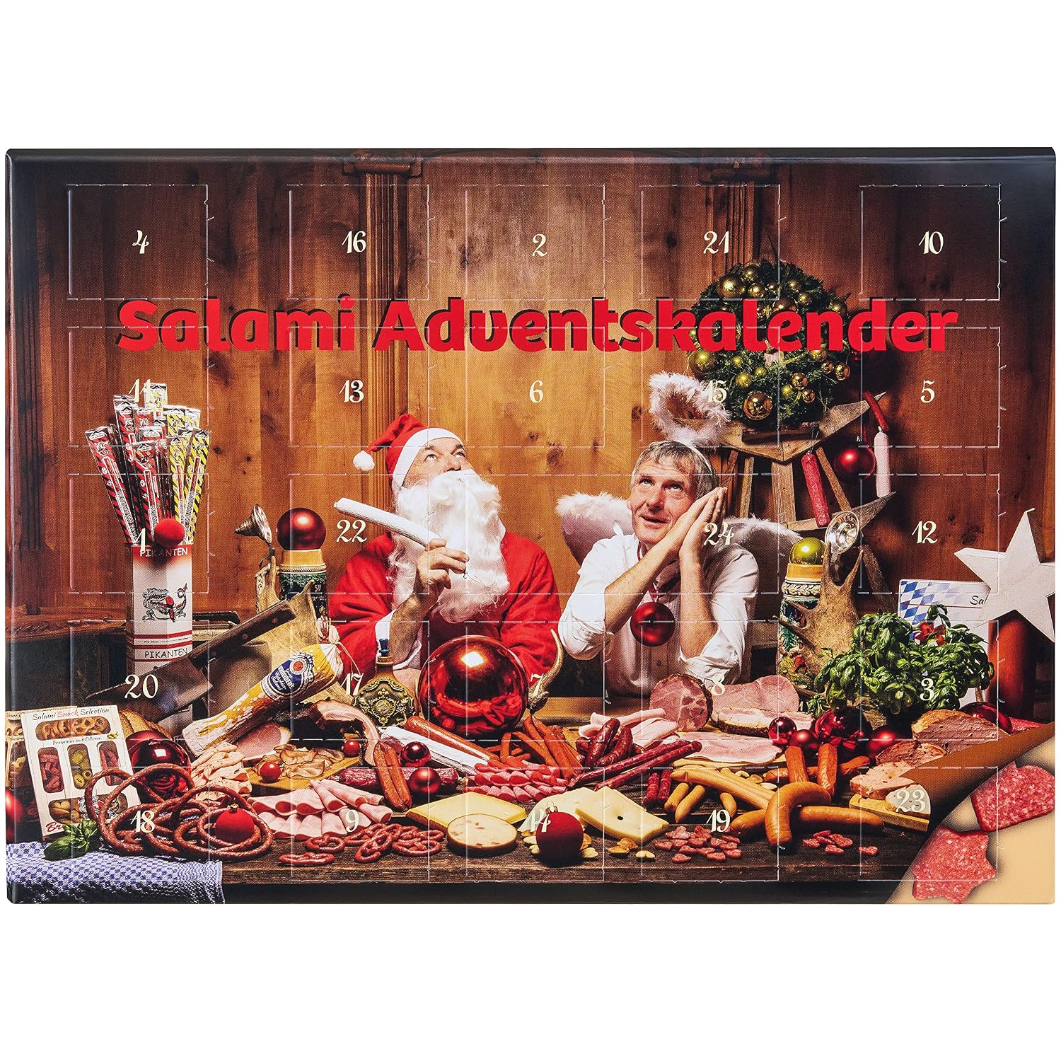 Wurstbaron® Spicy Salami Advent Calendar, 24 Mini Sausage Stars and Hearts, Snacks and Treats for Christmas, High Quality and Smoky Flavours, 40.8 g